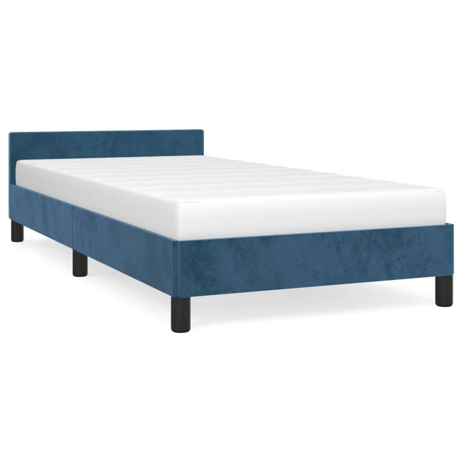 The Living Store Bedframe Zacht Fluweel Donkerblauw 193 x 93 x 50 cm - Ondersteunende poten - Multiplex lattenbodem