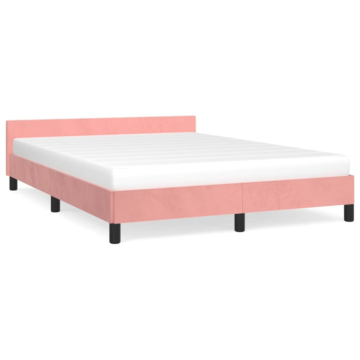 The Living Store Bedframe met hoofdeinde fluweel roze 140x190 cm - Bed