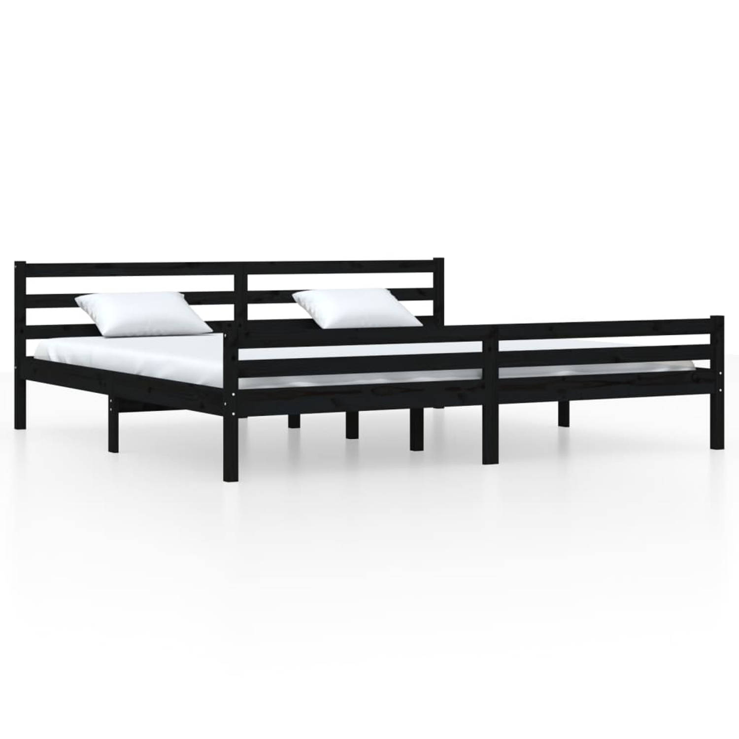 The Living Store Bedframe massief hout zwart 180x200 cm 6FT Super King - Bed