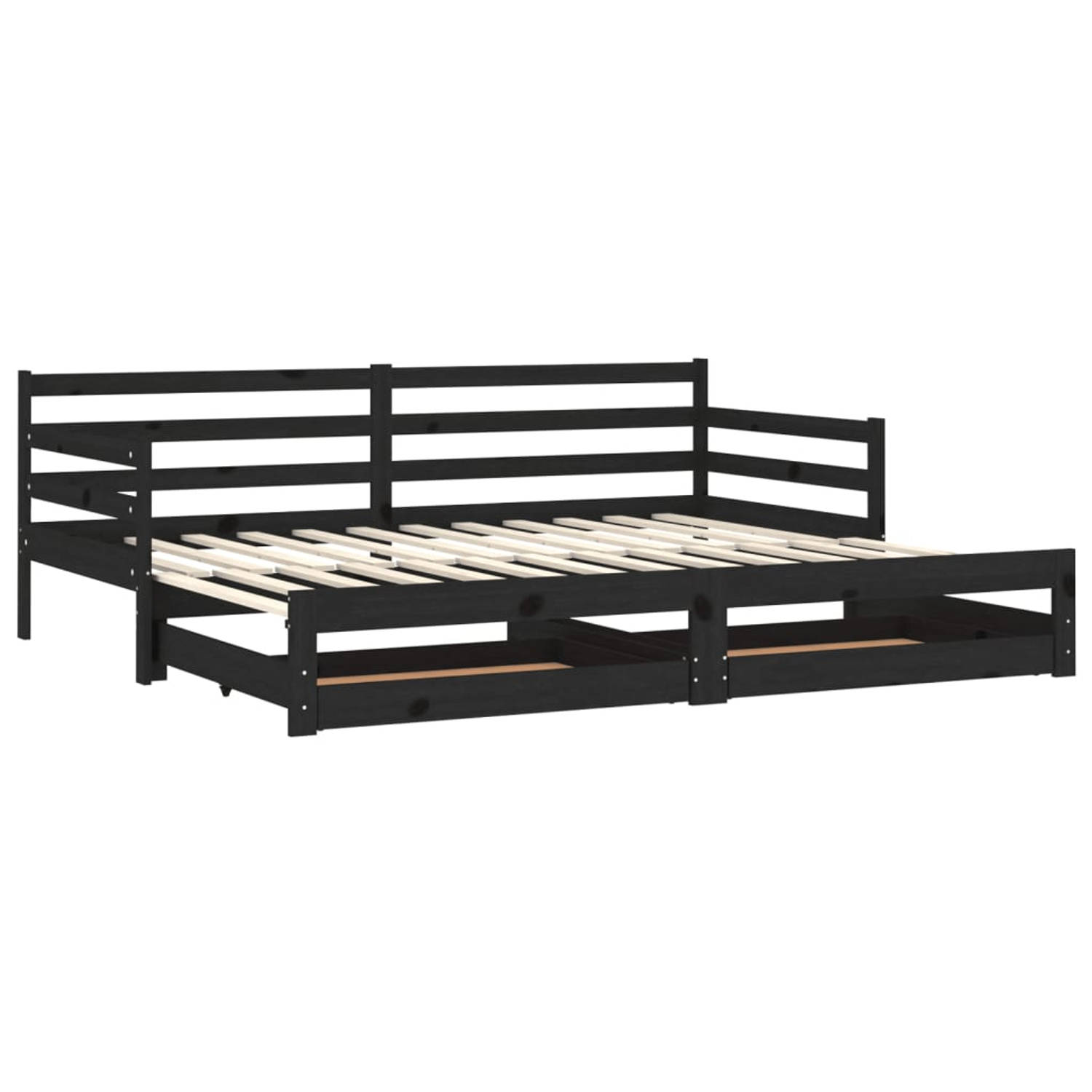 The Living Store Slaapbank uitschuifbaar massief grenenhout zwart 2x(90x200) cm - Bedbank - Bedbanken - Bed Bank - Bed Banken - Slaapbank - Slaapbanken - Slaap Bank - Slaap Banken