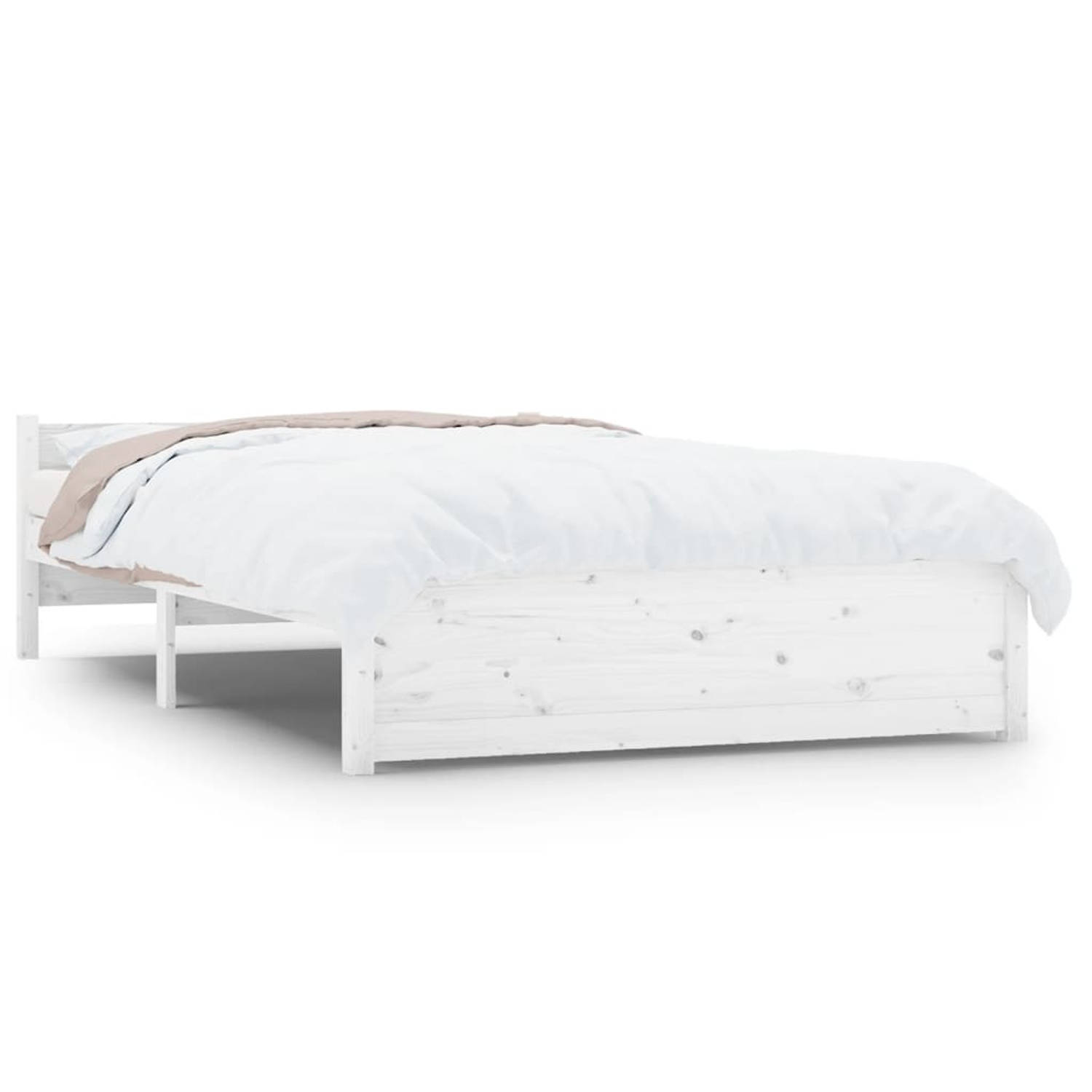 The Living Store Bedframe massief hout wit 135x190 cm 4FT6 Double - Bedframe - Bedframes - Bed - Bedbodem - Ledikant - Bed Frame - Massief Houten Bedframe - Slaapmeubel - Tweeperso