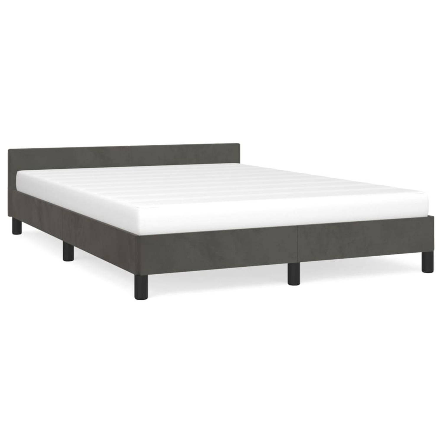 The Living Store Bedframe met hoofdeinde fluweel donkergrijs 140x190 cm - Bed