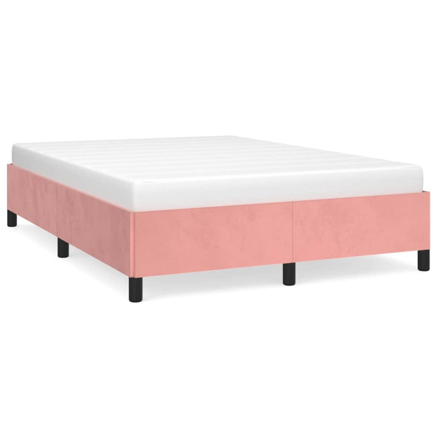 The Living Store Bedframe fluweel roze 140x190 cm - Bed
