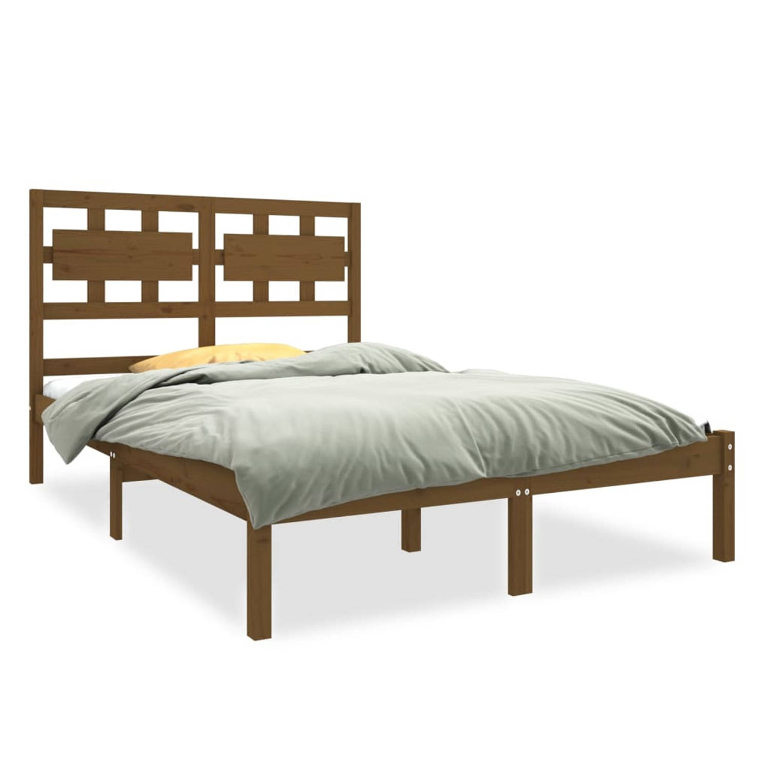 The Living Store Bedframe massief hout honingbruin 140x190 cm - Bedframe - Bedframes - Tweepersoonsbed - Bed - Bedombouw - Dubbel Bed - Frame - Bed Frame - Ledikant - Bedframe Met