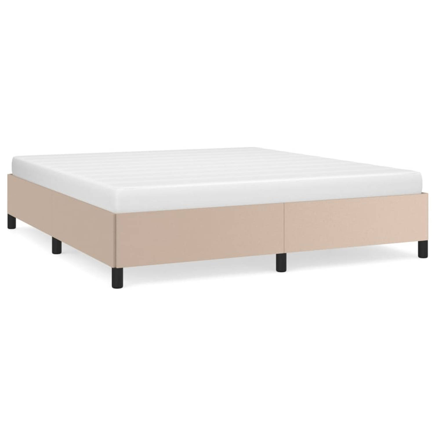 The Living Store Bedframe Cappuccino Kunstleer - 203 x 183 x 35 cm - Ondersteunende poten - Multiplex lattenbodem