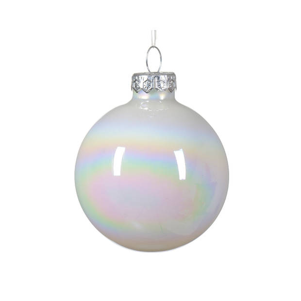 Decoris - Kerstbal glas d6 cm wit/iris 6st kerst