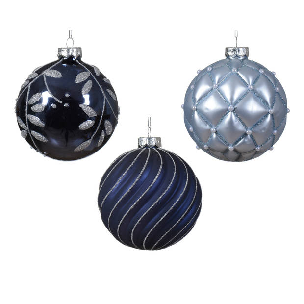 Decoris - Kerstbal glas d10 cm blauw ass kerst