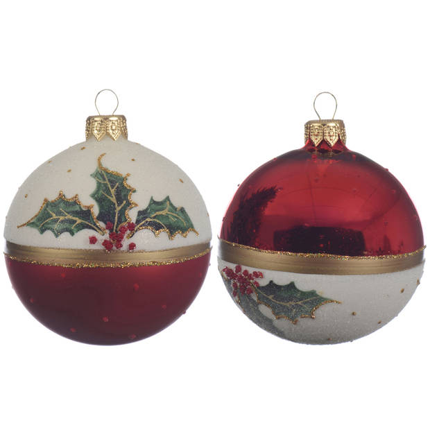 Decoris - Kerstbal glas hulst d8 cm k.rood a2