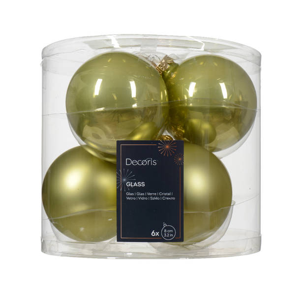 Decoris - Kerstbal glas d8 cm pistache ass 6st kerst