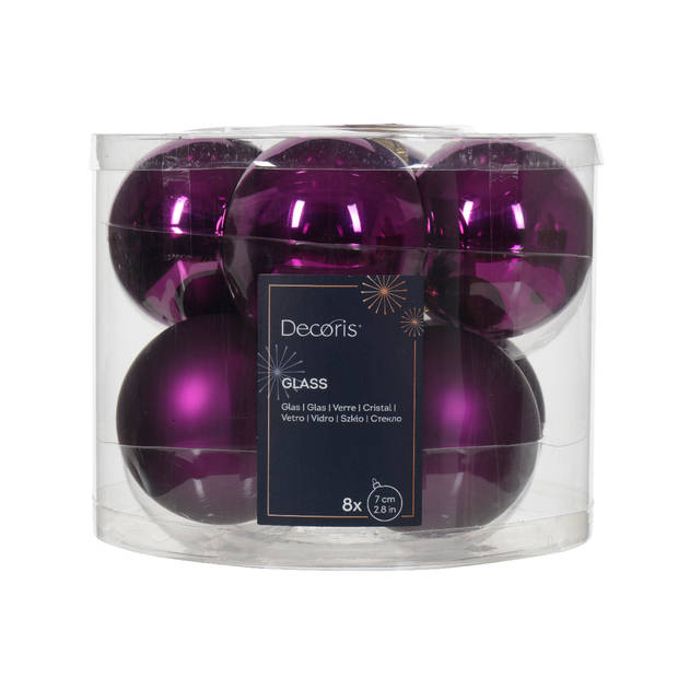 Decoris - Kerstbal glas d7 cm violet ass 8st kerst