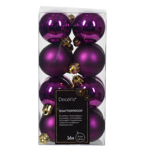 Kleine kerstballen 32x stuks - mix donkerrood en paars - 4 cm - kunststof - Kerstbal