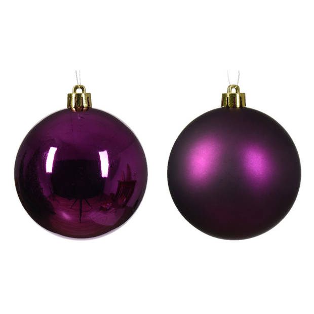 Decoris kleine kerstballen - 16x - paars - 4 cm -kunststof - Kerstbal