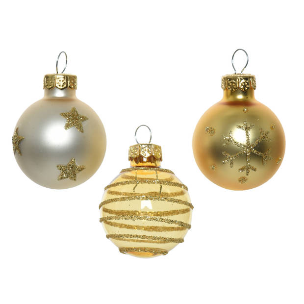 Decoris - 9 Glazen kerstballen 3 cm mix parel licht goud