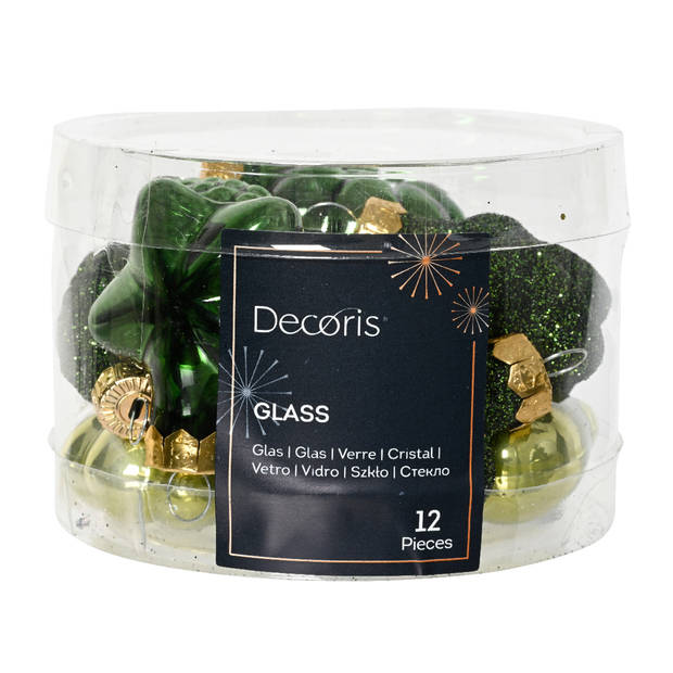 Decoris - Figuur glas l2b4h4 cm groen ass 12st kerst