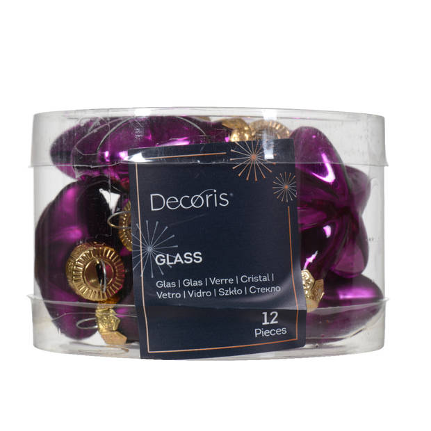 Decoris - Ster glas l2b4.5h4 cm vlt ass 12st kerst