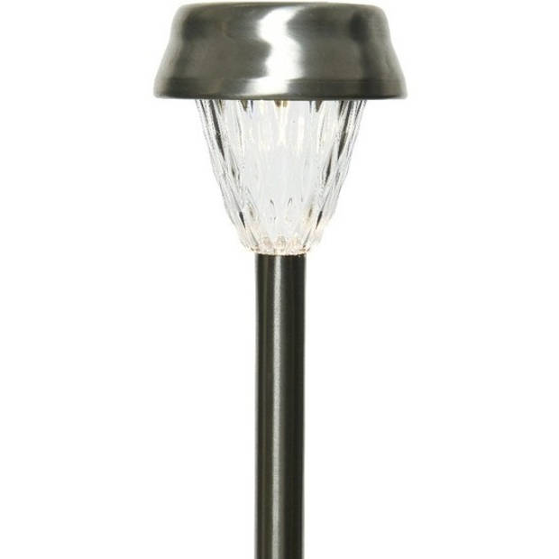 4x Buiten LED RVS lantaarn stekers solar verlichting 24 cm - Prikspotjes