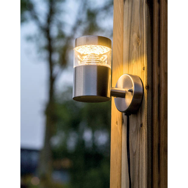 Lumineo wandlamp met sensor op zonne-energie- rvs - warm wit - Buitenverlichting