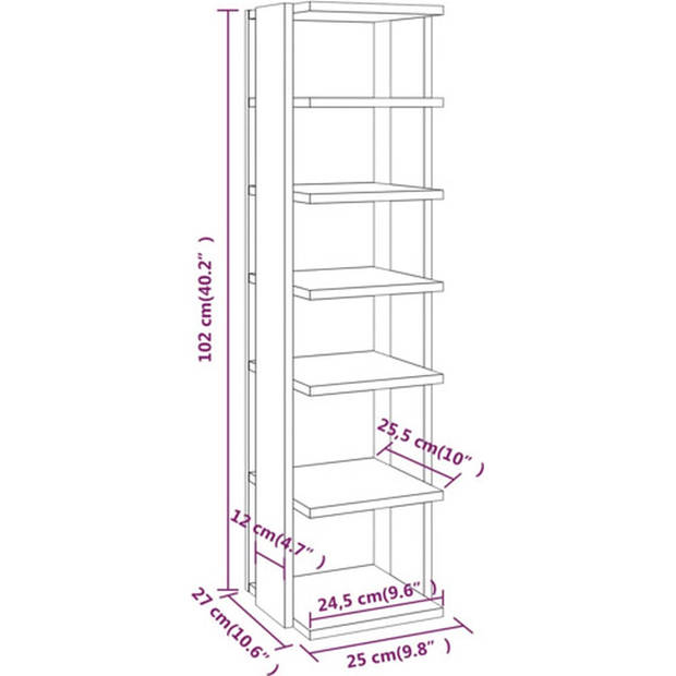 The Living Store Schoenenrek Bruineiken - Hout - 27.5 x 27 x 102 cm - 6 schappen