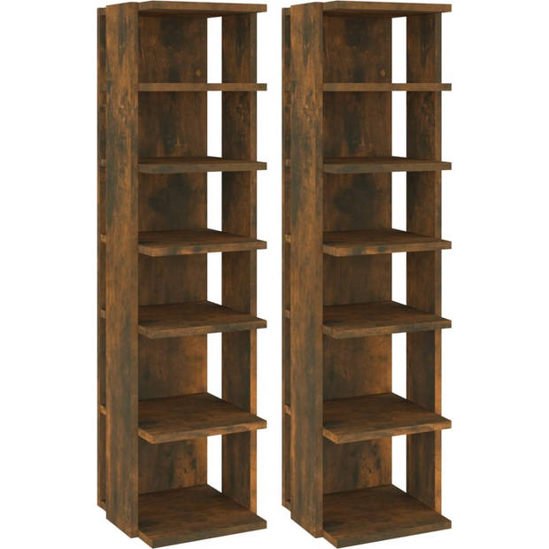 The Living Store Schoenenrek Gerookt Eiken - 27.5 x 27 x 102 cm - Ruimtebesparend - 6 schappen