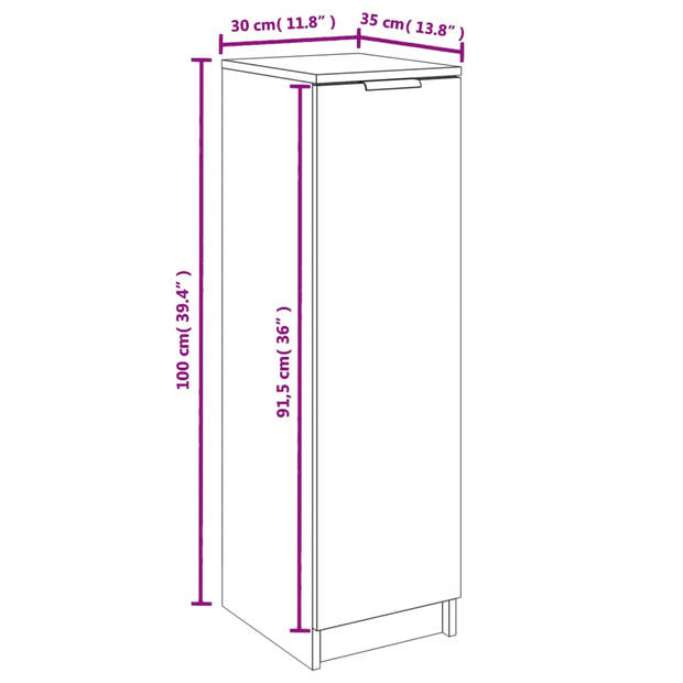 The Living Store Schoenenkast Zwart - 30 x 35 x 100 cm - Stevig bewerkt hout - Deuren en schappen