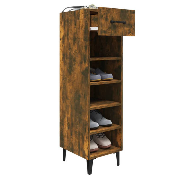 The Living Store Schoenenkast - Gerookte Eiken - Industriële Stijl - 30 x 35 x 105 cm