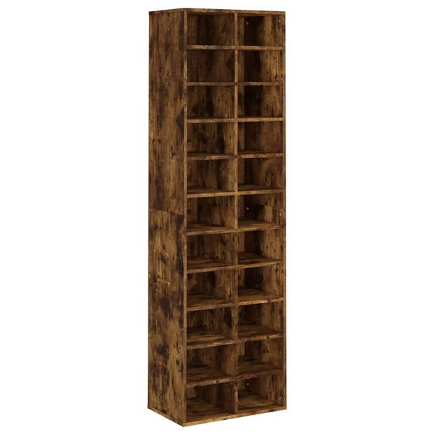 The Living Store Schoenenrek Gerookt Eiken - 54x34x183 cm - Met 22 schappen - Bewerkt hout