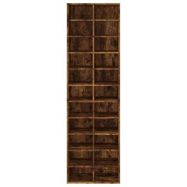 The Living Store Schoenenrek Gerookt Eiken - 54x34x183 cm - Met 22 schappen - Bewerkt hout