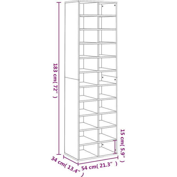 The Living Store Schoenenrek - Hoogglans wit - Gemaakt van bewerkt hout - Afmetingen- 54 x 34 x 183 cm - Met 22