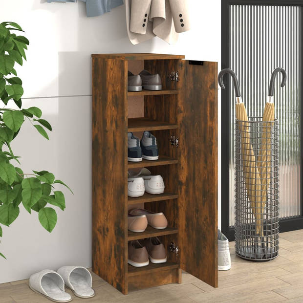 The Living Store Schoenenkast Gerookt Eiken - 30 x 35 x 100 cm - Bewerkt hout