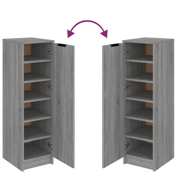 The Living Store Schoenenkast - Grijs Sonoma Eiken - 30 x 35 x 100 cm - Bewerkt Hout