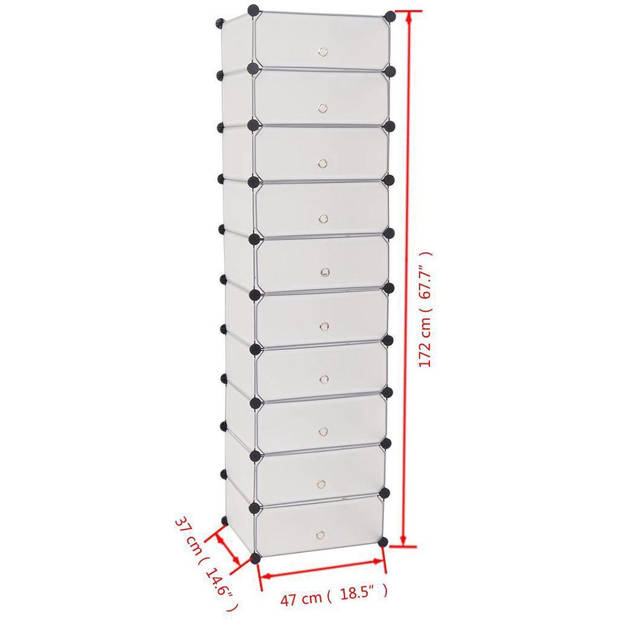 The Living Store Schoenenkast - 10 vakken - 47x37x172 cm - wit