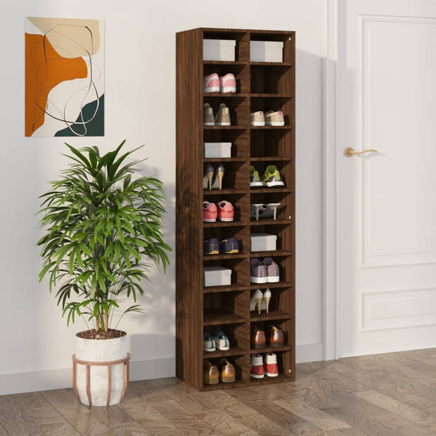 The Living Store Schoenenrekken - 183 cm - 22 schappen - Bruineiken - Bewerkt hout