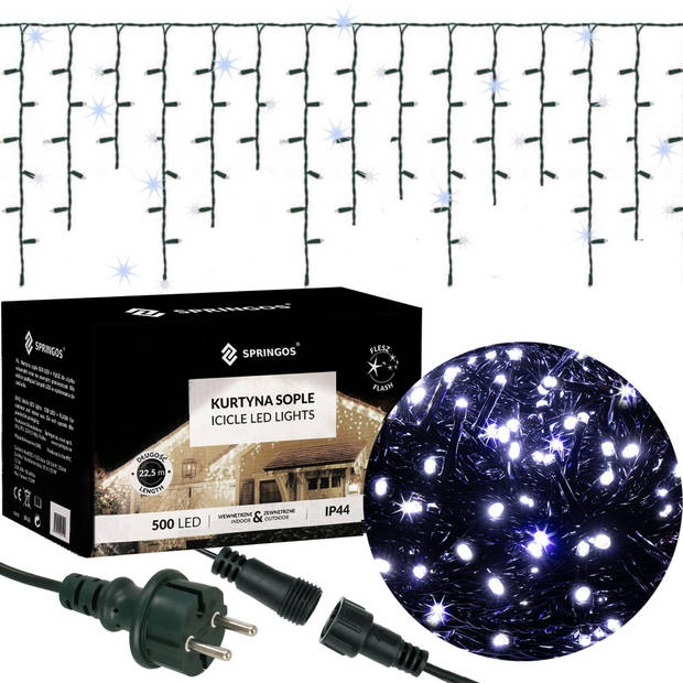 IJspegel Verlichting Kerstverlichting Buiten 20 m + 2.5 m Snoer 500 LED Flash Koppelbaar Koel Wit