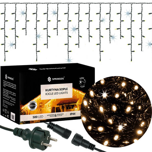 IJspegel Verlichting Kerstverlichting Buiten 20 m + 2.5 m Snoer 500 LED Flash Koppelbaar Warm Wit/Koel Wit