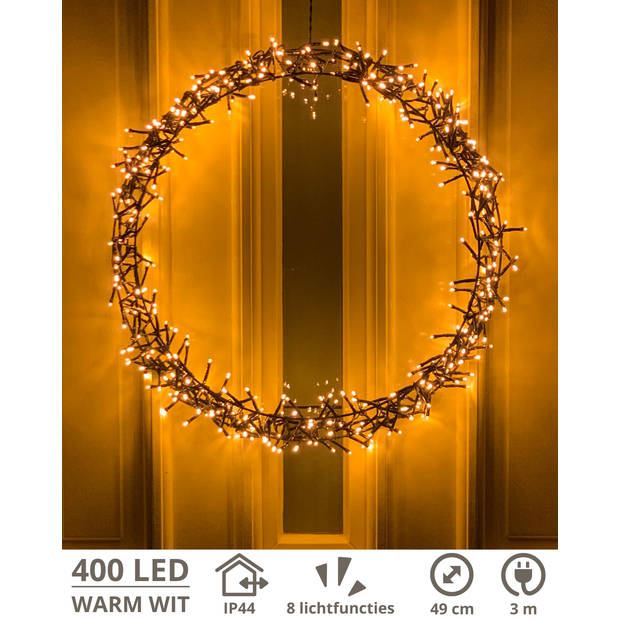 Kerstkrans - 400 LED - Ø49 cm - Warmwit - L - Kersthanger - Lichtkrans - Kerstdecoratie - Kerstversiering - Kerst