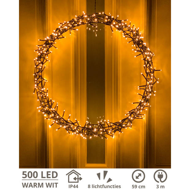 Kerstkrans - 500 LED - Ø59 cm - Warmwit - XL - Kersthanger - Lichtkrans - Kerstdecoratie - Kerstversiering - Kerst