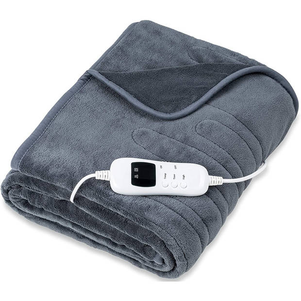 Elektrische deken, grijs, verwarmde deken, XXL verwarmingsdeken, 200 x 180 cm, automatisch uitschakelen