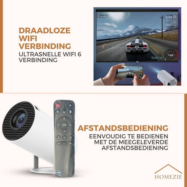 Homezie Beamer WiFi, HDMI, Bluetooth 4K support Android 11 Projector