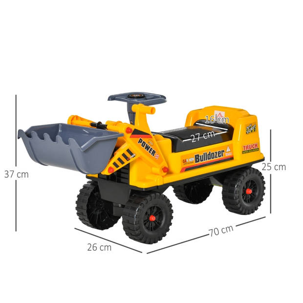 Graafmachine speelgoed - Loopauto - Loopwagen - Bulldozer - geel/zwart/grijs - 70 x 26 x 37 cm