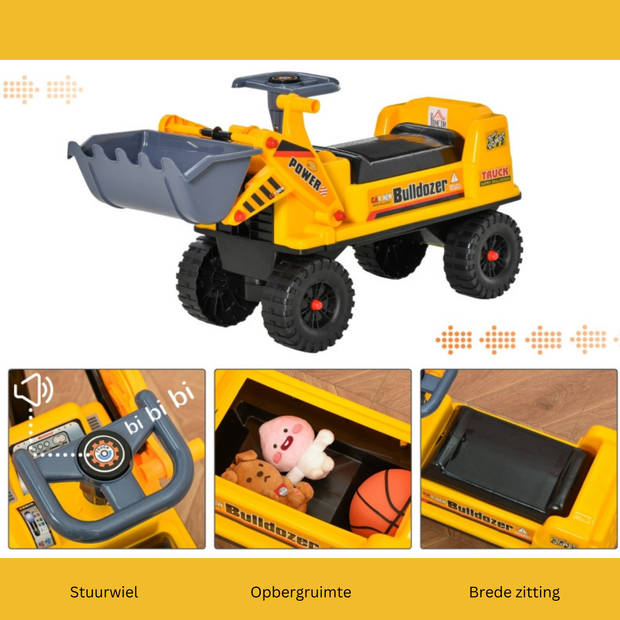 Graafmachine speelgoed - Loopauto - Loopwagen - Bulldozer - geel/zwart/grijs - 70 x 26 x 37 cm