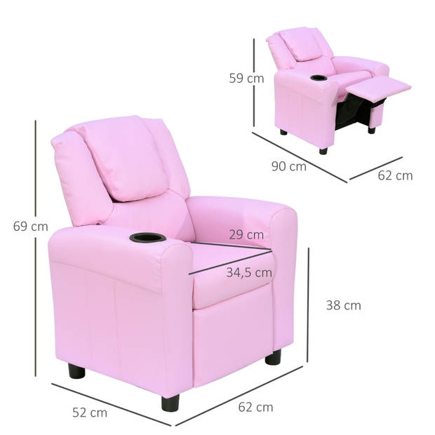 Kinderstoel - Kinderzetel - Kindersofa - Kinderbankje - Relaxstoel - Roze - 62 x 56 x 69 cm