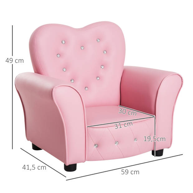 Kinderstoel - Kinderzetel - Kindersofa - Kinderbankje - Roze- L59 x B41,5 x H49 cm