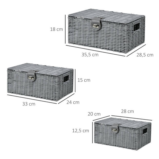 Opbergmand met deksel - Opbergbox - Opbergmanden - Mandjes opbergen - Grijs - 35,5 cm x 28,5 cm x 18 cm