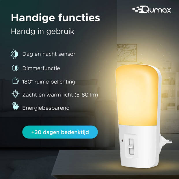 Qumax LED Nachtlampje Stopcontact 2 stuks - Dimbare Nachtlampjes met Sensor - Nachtlampje Babykamer - Nacht Lamp