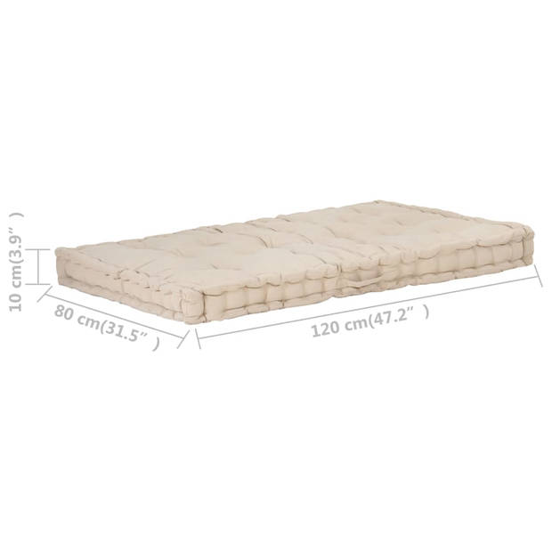 vidaXL Palletvloerkussen 120x80x10 cm katoen beige