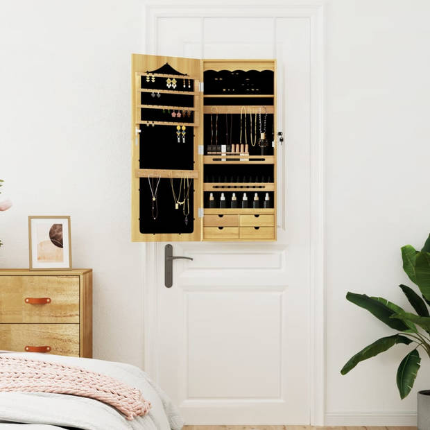 The Living Store Sieradenkast met Spiegel - 37.5 x 10 x 90 cm - Duurzaam Hout - Veilig Afsluitbaar