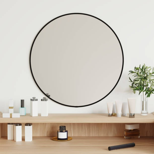 The Living Store Wandspiegel Zwart - 50 cm Diameter - Duurzaam Glas en PVC - Minimalistische Esthetiek