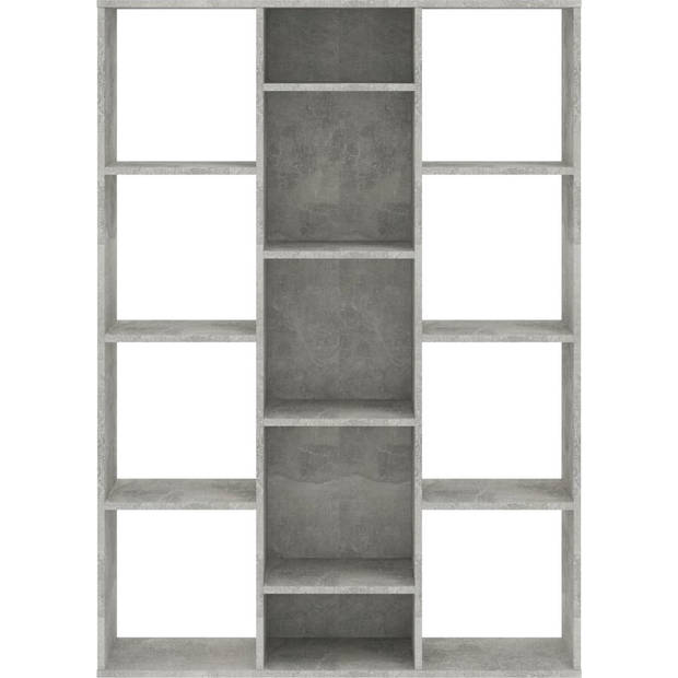 The Living Store Boekenrek Betongrijs 100x24x140 cm - Met 13 vakken - Te gebruiken als boekenkast