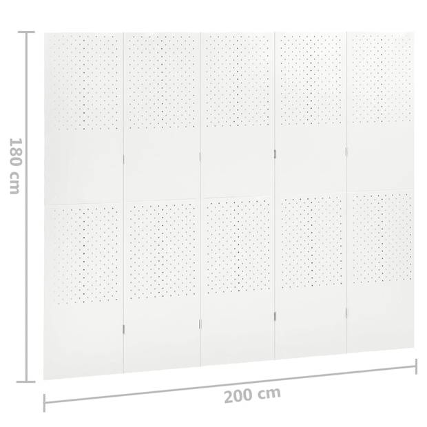 The Living Store Kamerscherm Staal - 200x180 cm - Wit - Scharnierbaar - Stabiele en duurzame privacybescherming
