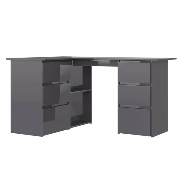 The Living Store Hoekbureau - Bewerkt hout - 145 x 100 x 76 cm - Hoogglans grijs